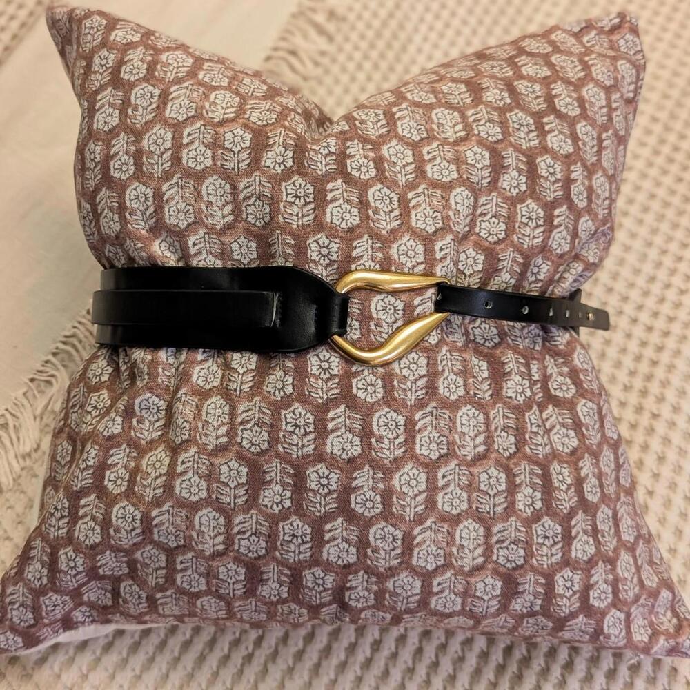 Faux Leather Waist Belt With Gold Buckle